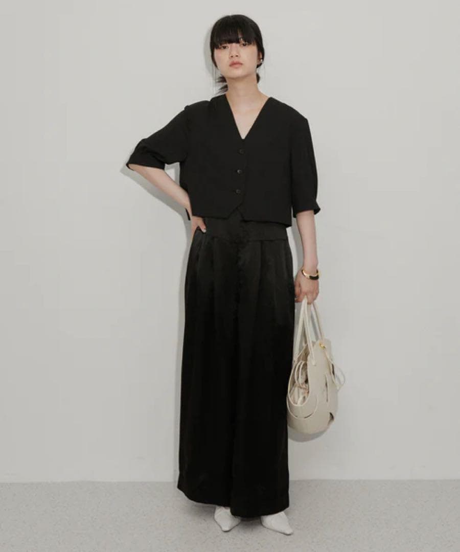 訳あり 新品 アダムエロペ 【サステナブル】 ジャケットコンビロンパース S 黒