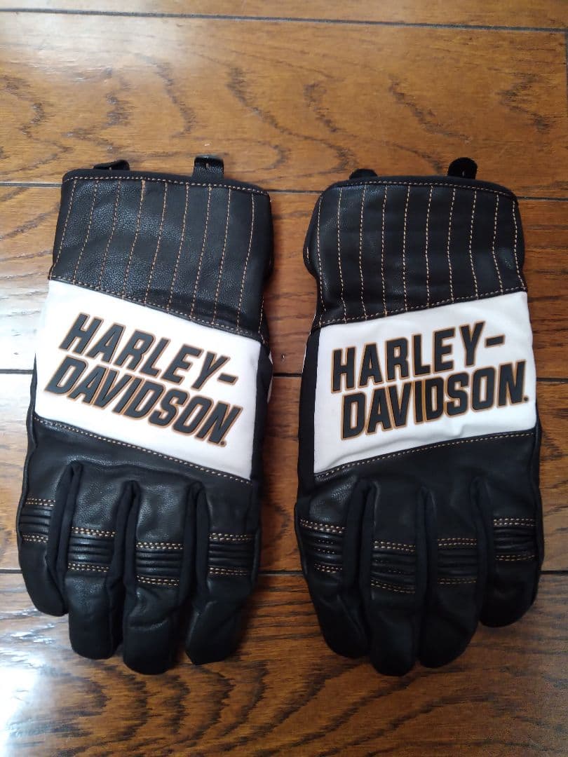Harley-Davidson バイク用レザーグローブ 黒 白 橙 XLサイズ