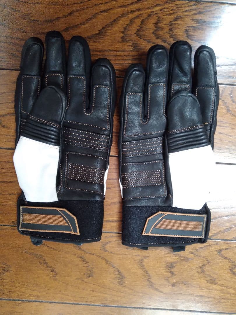 Harley-Davidson バイク用レザーグローブ 黒 白 橙 XLサイズ