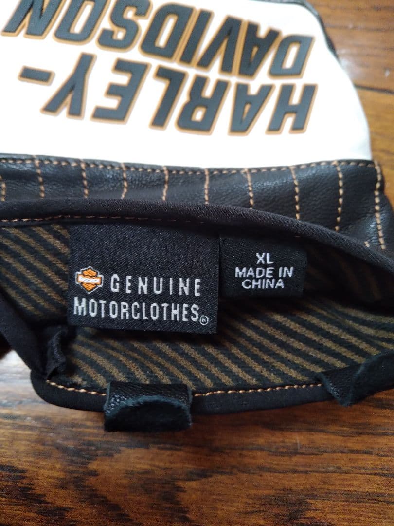 Harley-Davidson バイク用レザーグローブ 黒 白 橙 XLサイズ