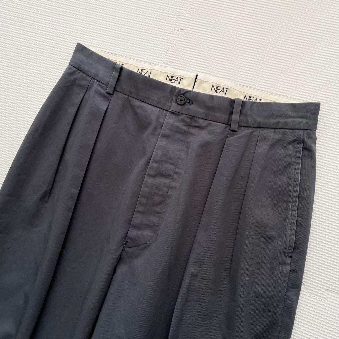 美品 NEAT Chino ニートチノ ブルーグレー 46 コットン 2タック