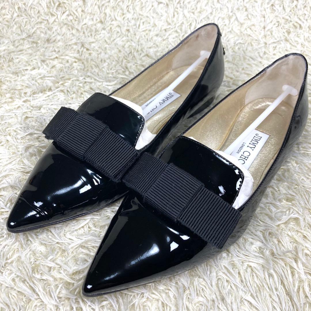『極美品』JIMMY CHOO オペラシューズ パンプス フラット リボン 黒