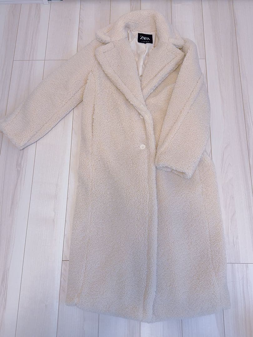 ZARAアイボリー ボア ロングコート テディベアS