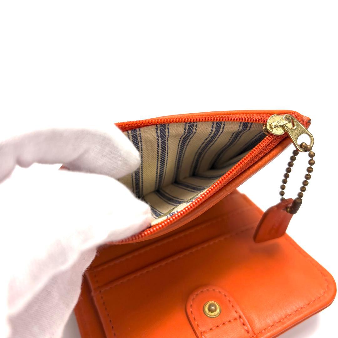 極希少　COACH　コーチ　２つ折り財布　コンパクト　グラブタンレザー　オレンジ