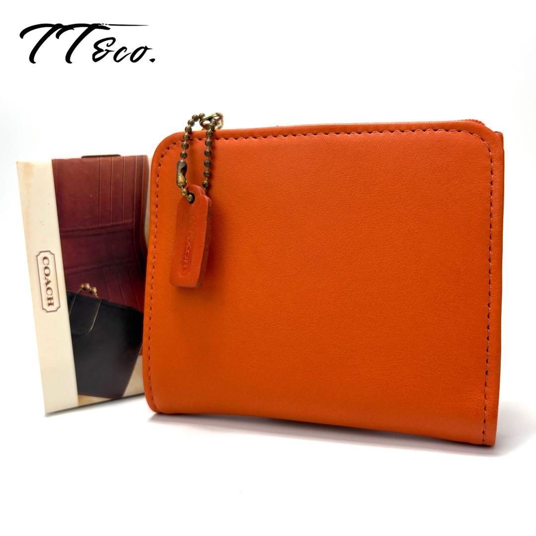 極希少　COACH　コーチ　２つ折り財布　コンパクト　グラブタンレザー　オレンジ