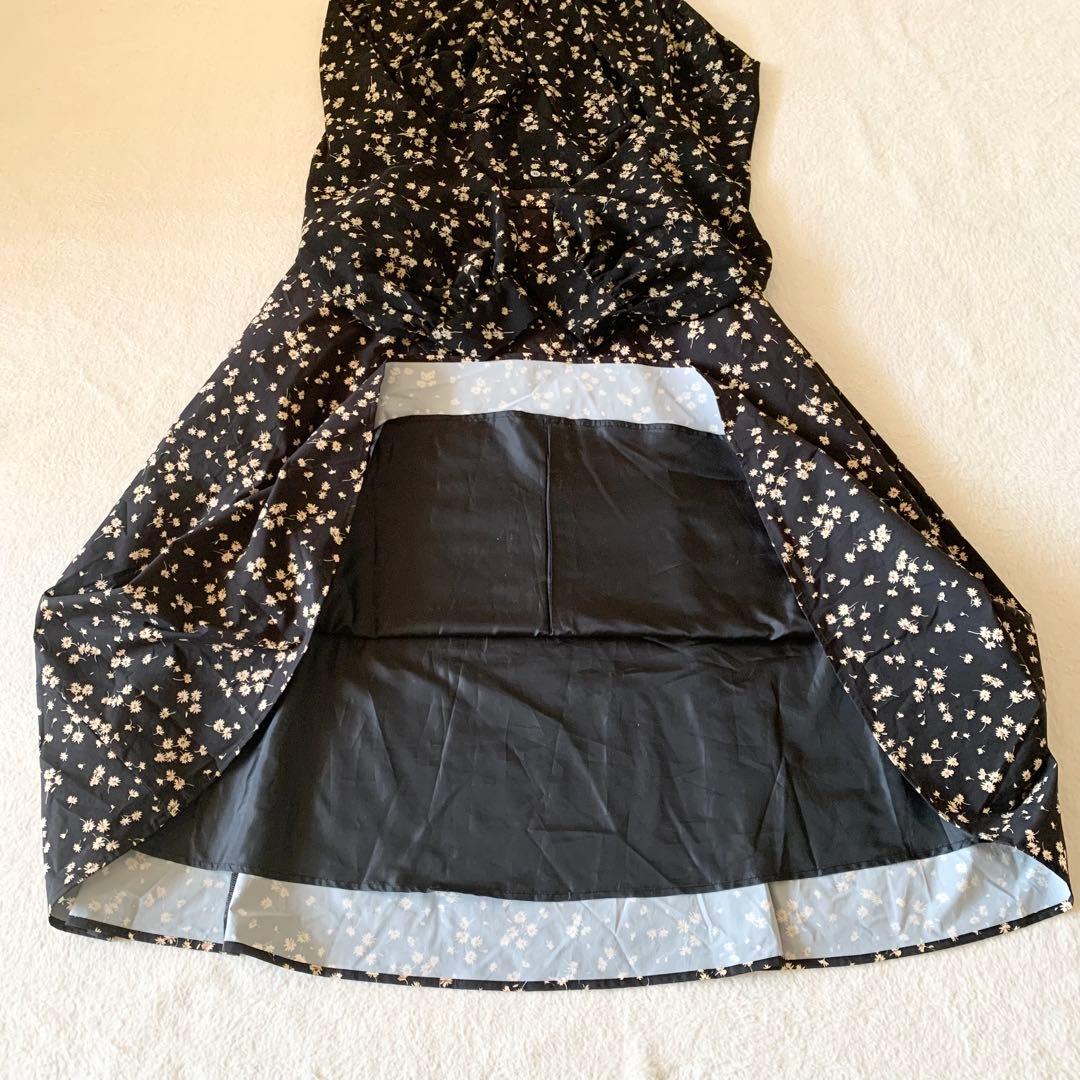 【未使用　タグ付　大きいサイズ】組曲　ボウタイワンピース　シフォン　切替　花柄