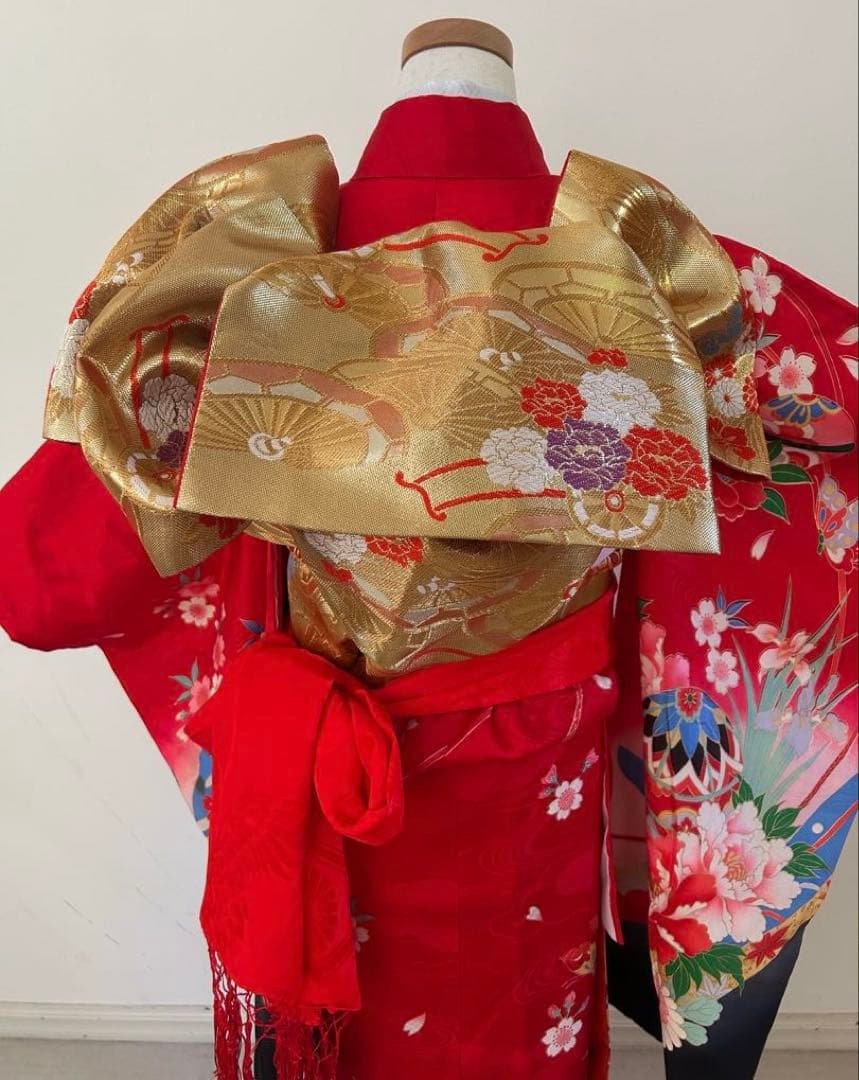 7歳　七五三　古典柄　正絹着物　帯、帯揚げ、帯締め　しごき　セット