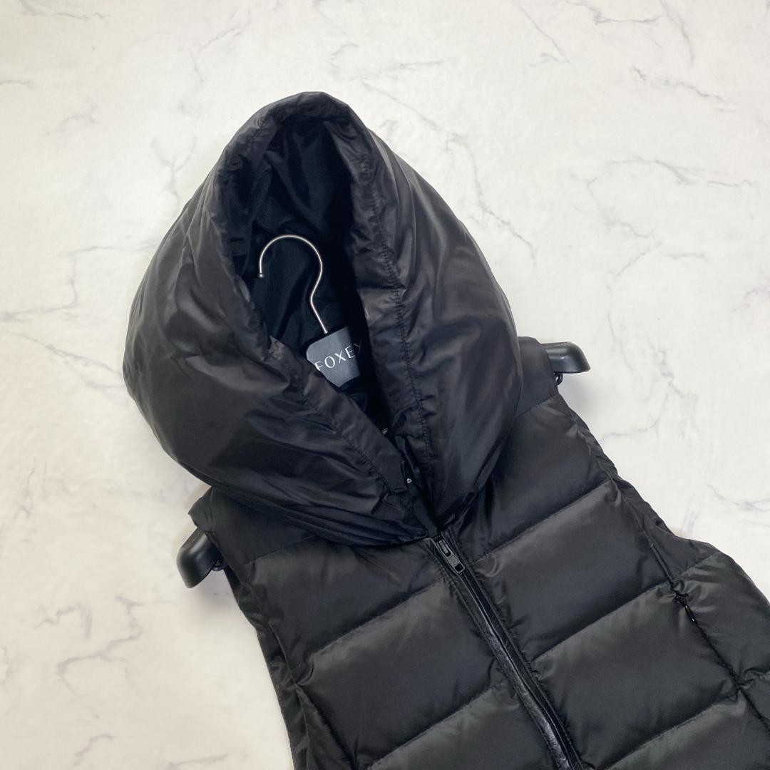 ダイアグラム ラムファーダウンベスト 切替 レザー ブラック 36 フード