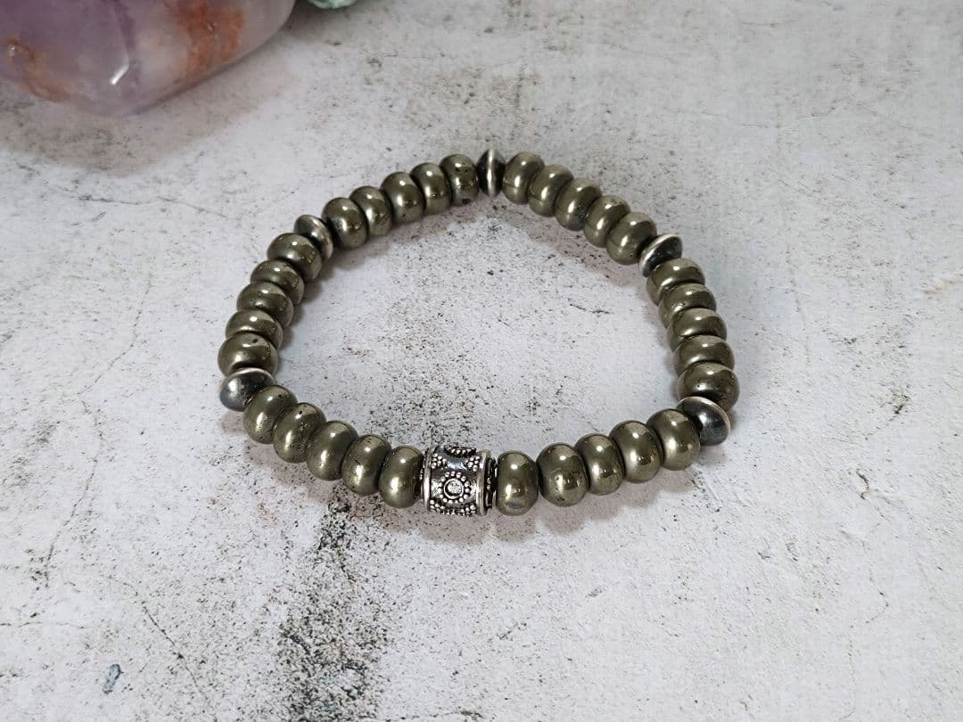 パイライト×ナバホパール　デザインブレスレット　パワーストーン　天然石ブレス
