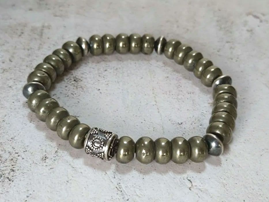 パイライト×ナバホパール　デザインブレスレット　パワーストーン　天然石ブレス