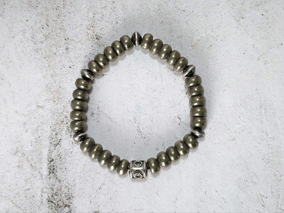 パイライト×ナバホパール　デザインブレスレット　パワーストーン　天然石ブレス
