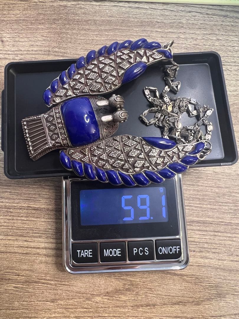 【値下げ】ビンテージシルバーネックレス　青石　59.1g