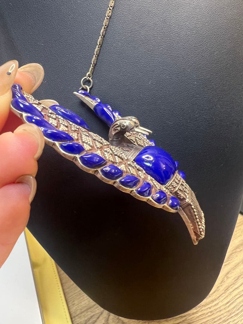 【値下げ】ビンテージシルバーネックレス　青石　59.1g