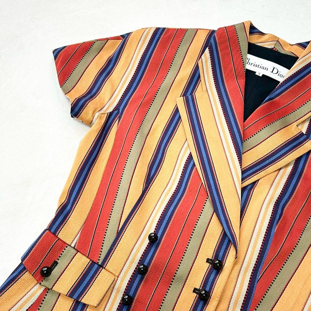 ★美品★ディオール　半袖ジャケット　ストライプ　ダブルブレスト　コットン100%