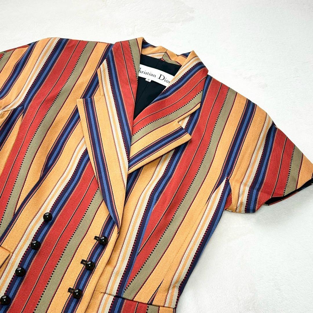 ★美品★ディオール　半袖ジャケット　ストライプ　ダブルブレスト　コットン100%