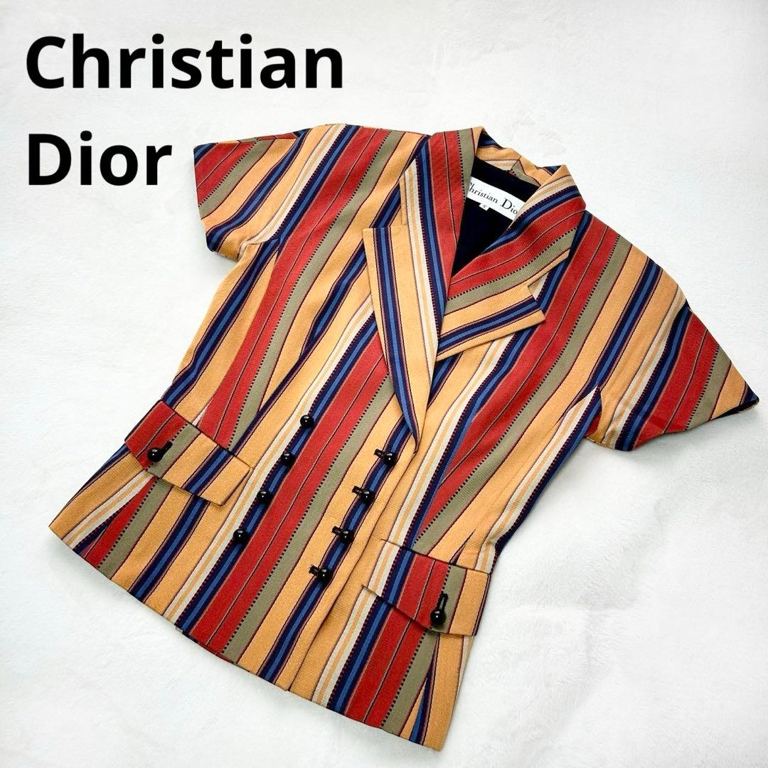 ★美品★ディオール　半袖ジャケット　ストライプ　ダブルブレスト　コットン100%