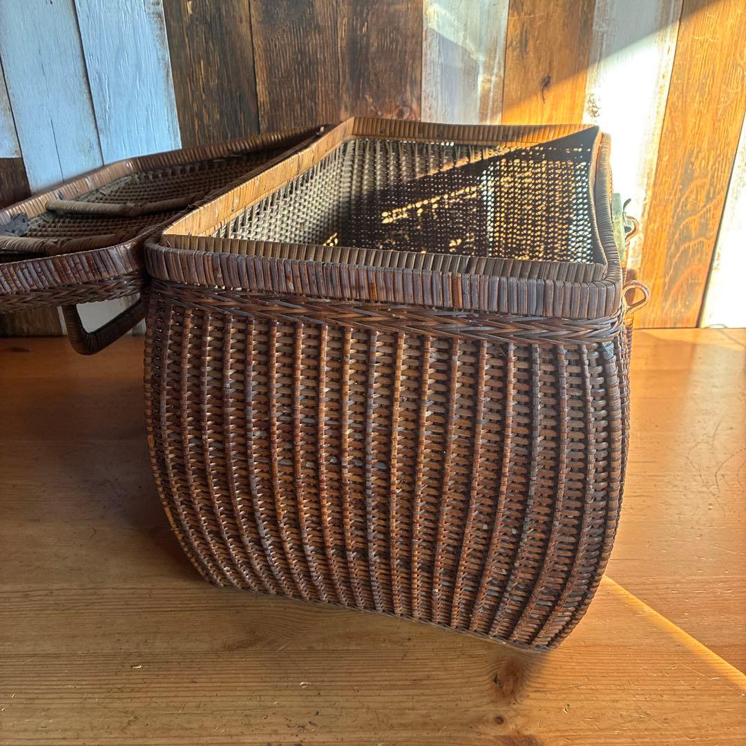 ラタン 蓋付きバスケット
