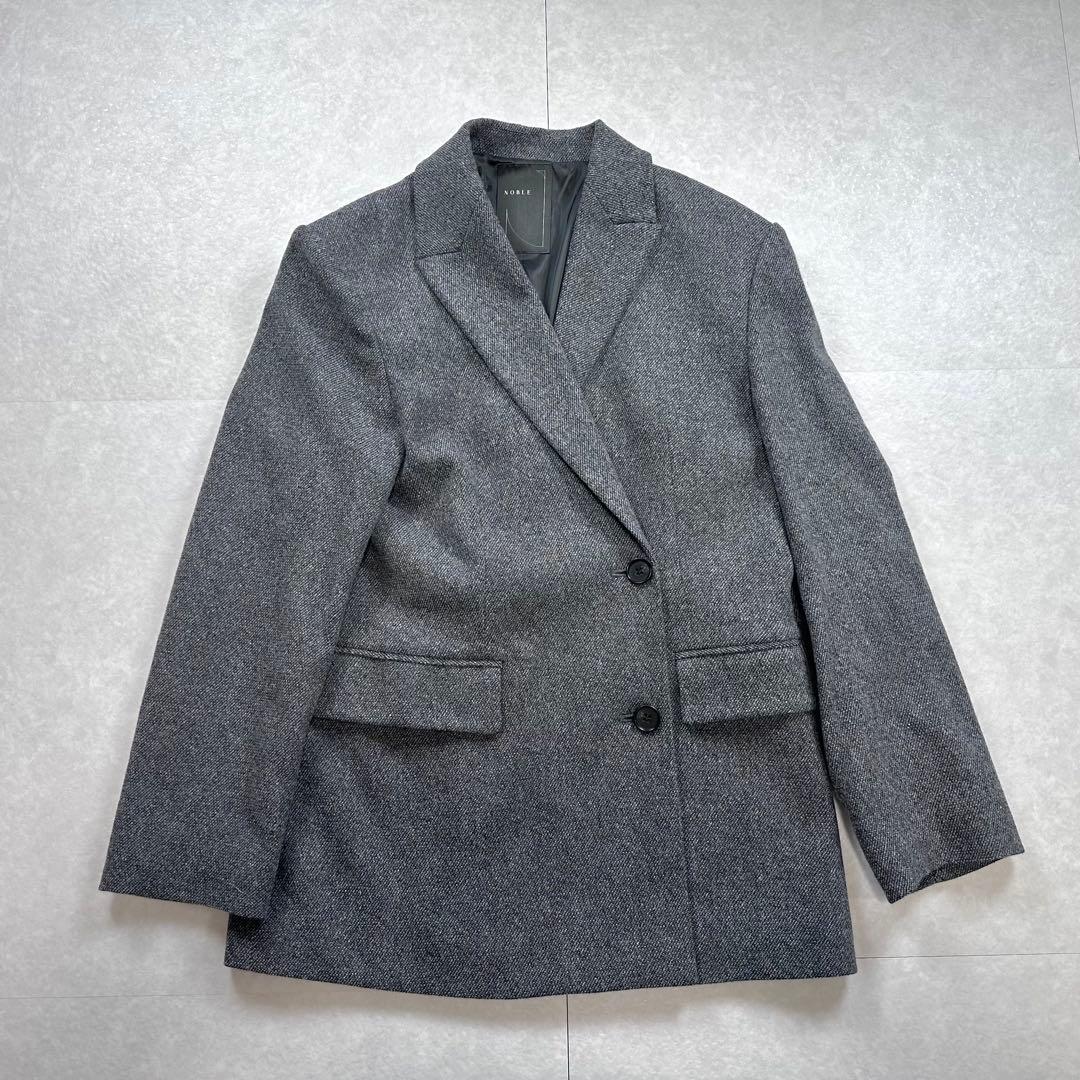 【極美品】Noble トップツイード2WAYダブルジャケット グレー 36