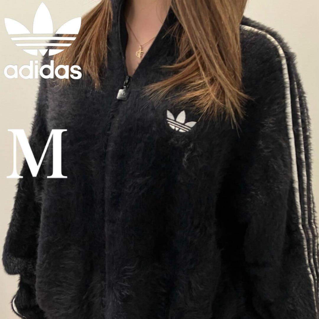 新品M⭐️adidas フェイクモヘヤ クラシック トラックトップ 黒 ぴょな