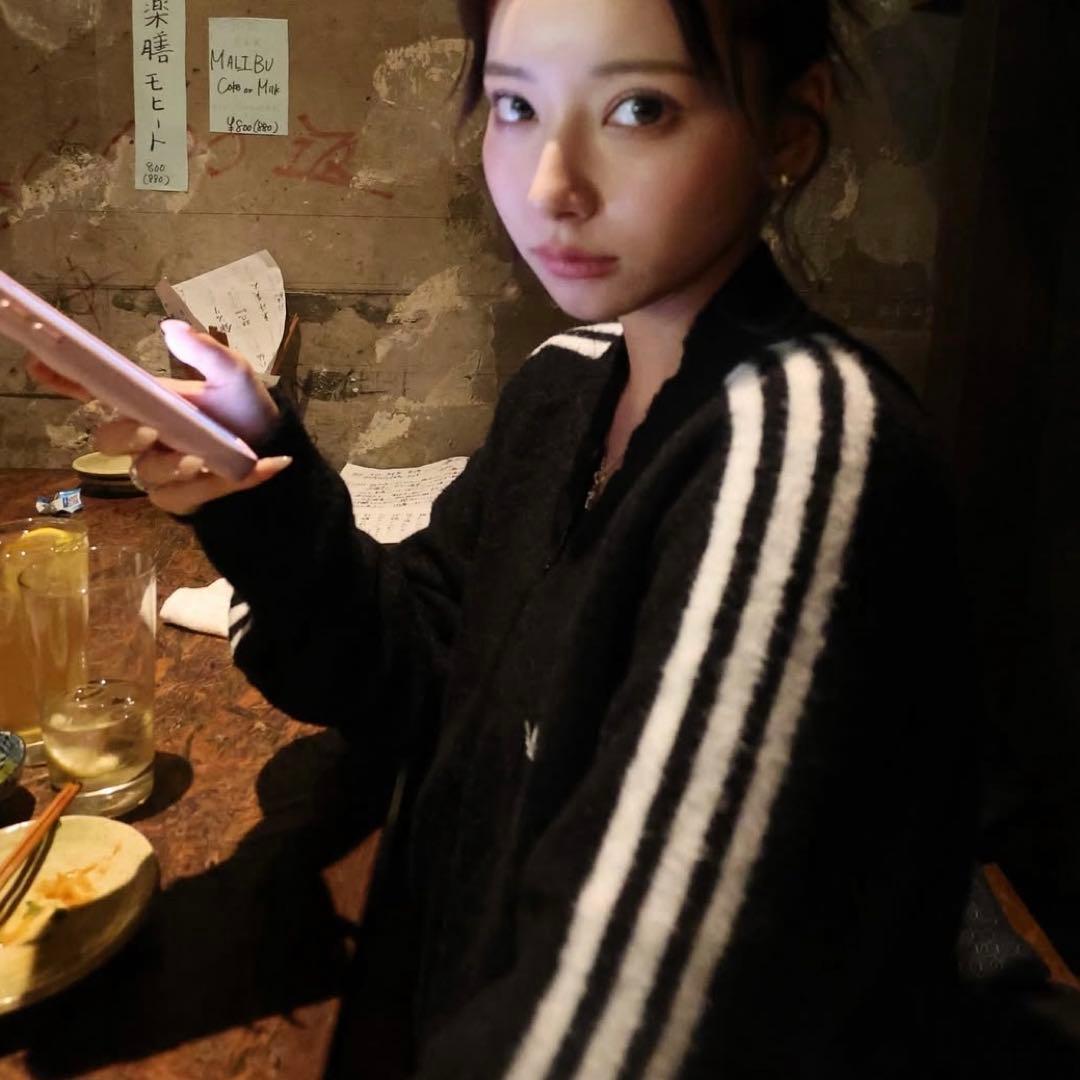 新品M⭐️adidas フェイクモヘヤ クラシック トラックトップ 黒 ぴょな