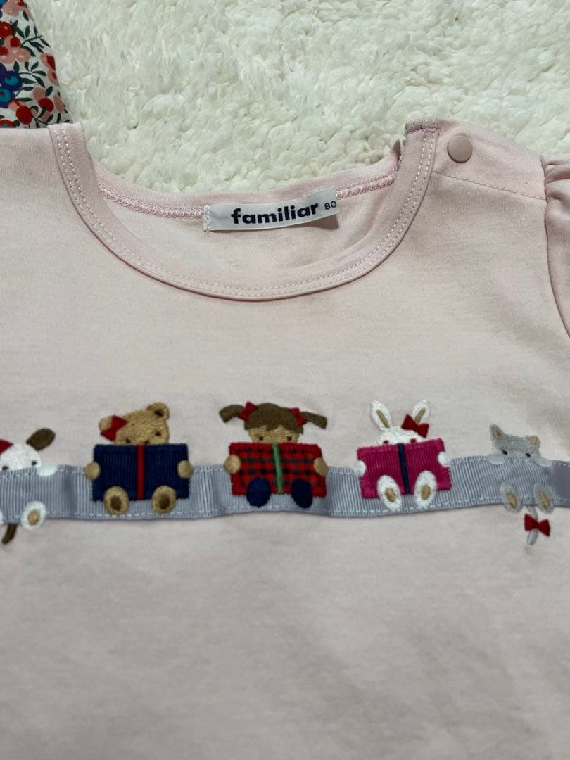 familiar ピンクTシャツ 列車デザイン 80センチ