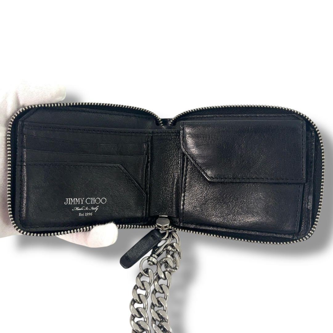 【美品】ジミーチュウ 二つ折り財布 チェーンウォレット トランプ　金具　黒