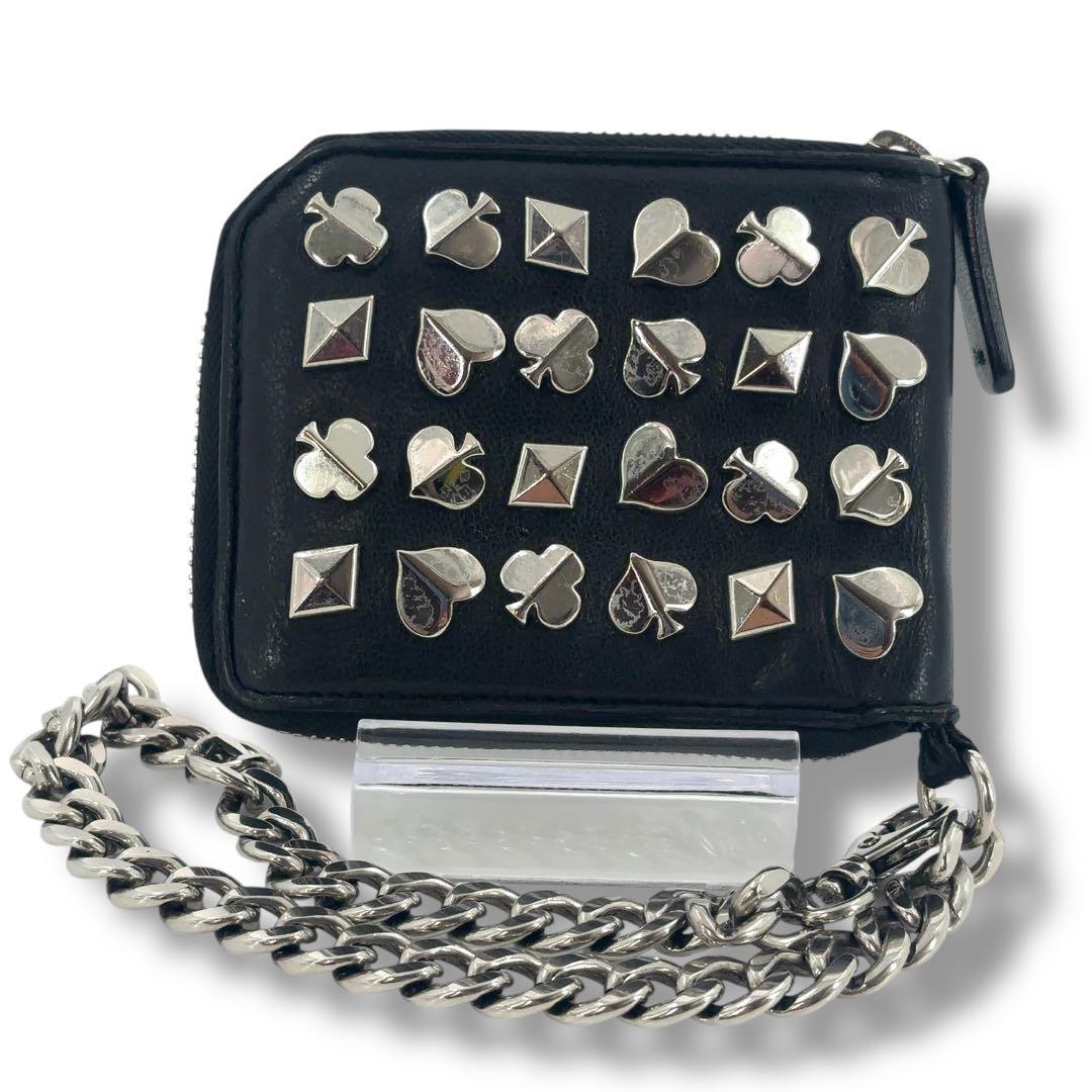 【美品】ジミーチュウ 二つ折り財布 チェーンウォレット トランプ　金具　黒