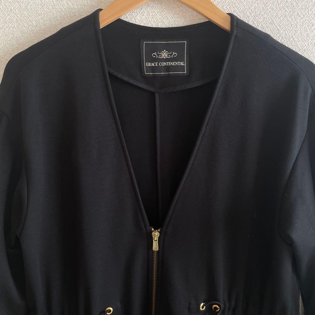 グレースコンチネンタル ポンチフレアコート ノーカラー ロングコート ブラック