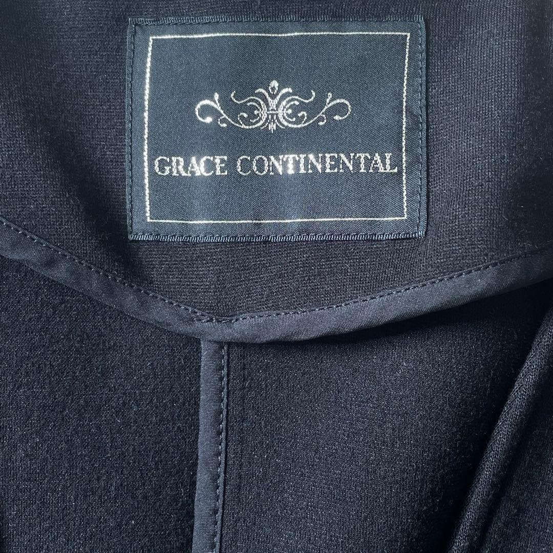 グレースコンチネンタル ポンチフレアコート ノーカラー ロングコート ブラック