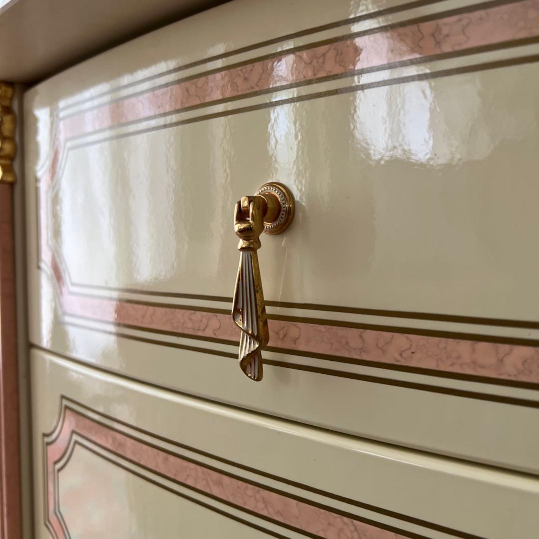 k414r120 イタリア製 ロココ調サイドチェスト 3段 白家具 姫系 ピンク