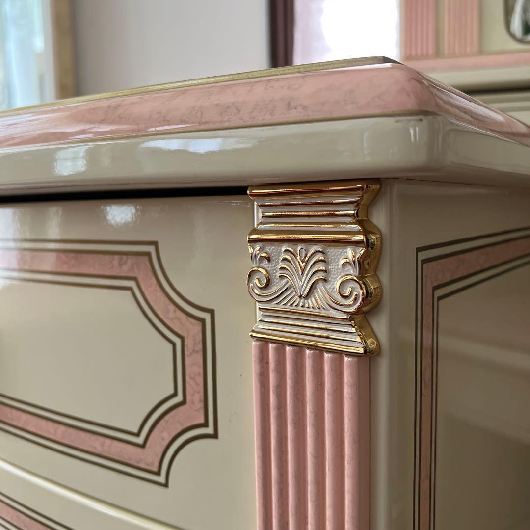 k414r120 イタリア製 ロココ調サイドチェスト 3段 白家具 姫系 ピンク