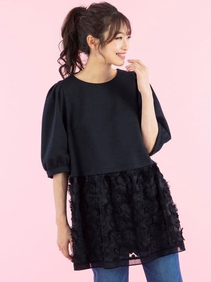 美品　大きいサイズ　ローズティアラ　3Dフラワー切り替え　チュニック