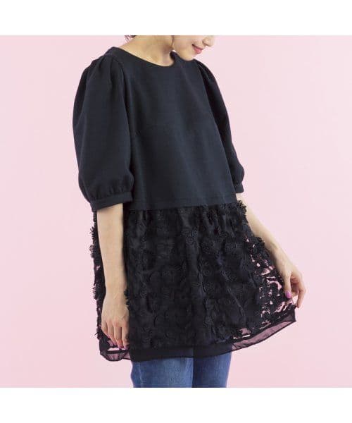 美品　大きいサイズ　ローズティアラ　3Dフラワー切り替え　チュニック