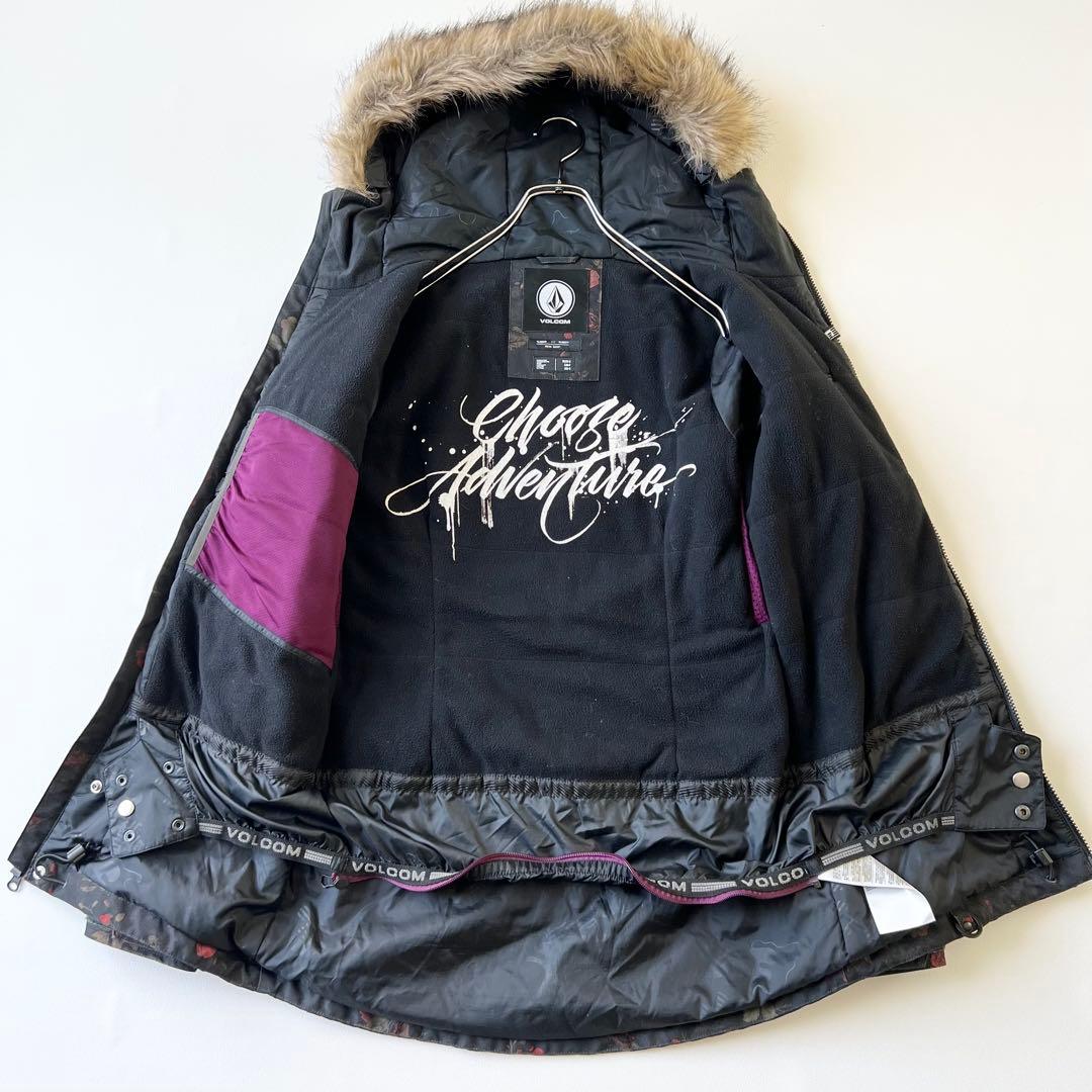 3268 ボルコム　ジャケット ファー付き 花柄 バラ　黒　S