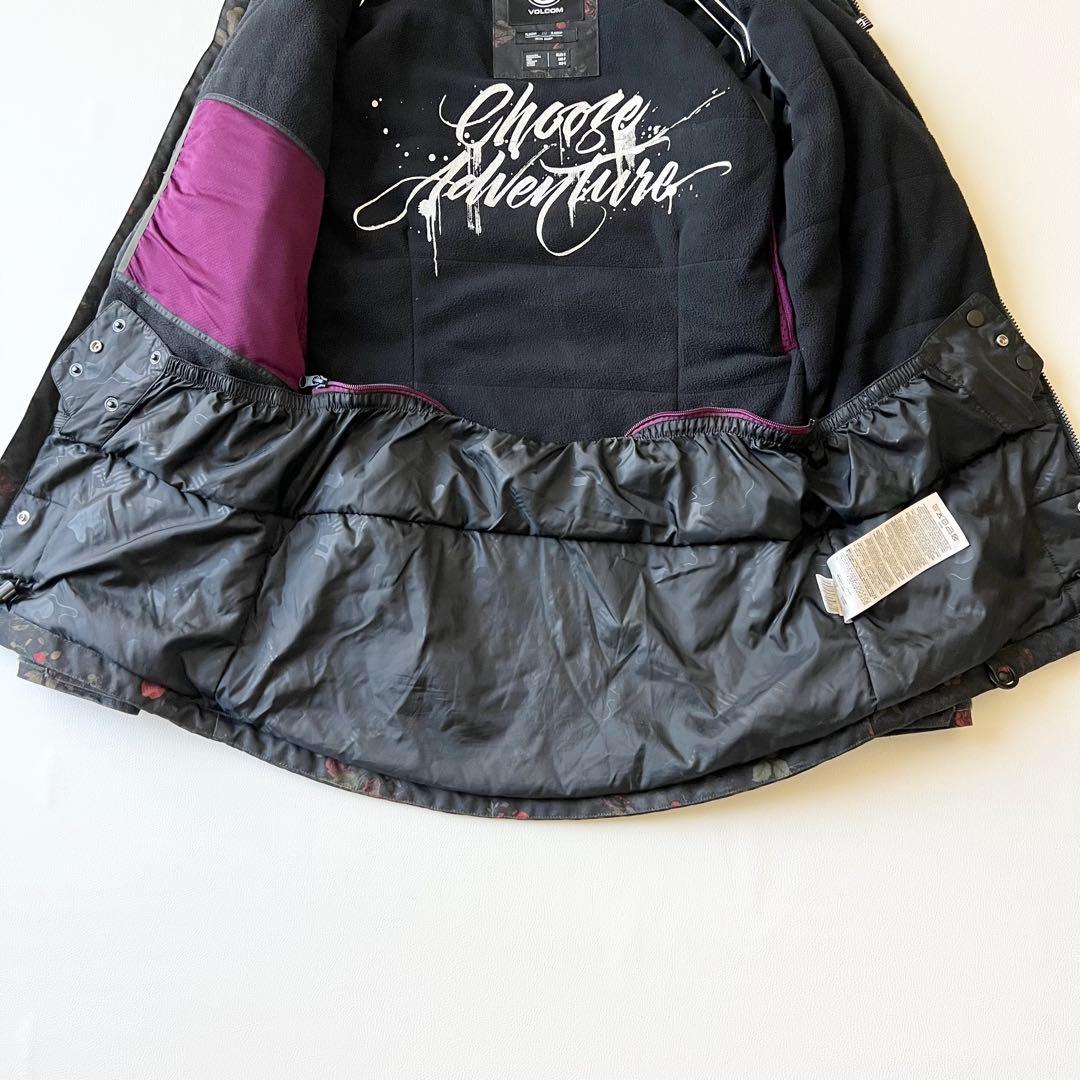 3268 ボルコム　ジャケット ファー付き 花柄 バラ　黒　S