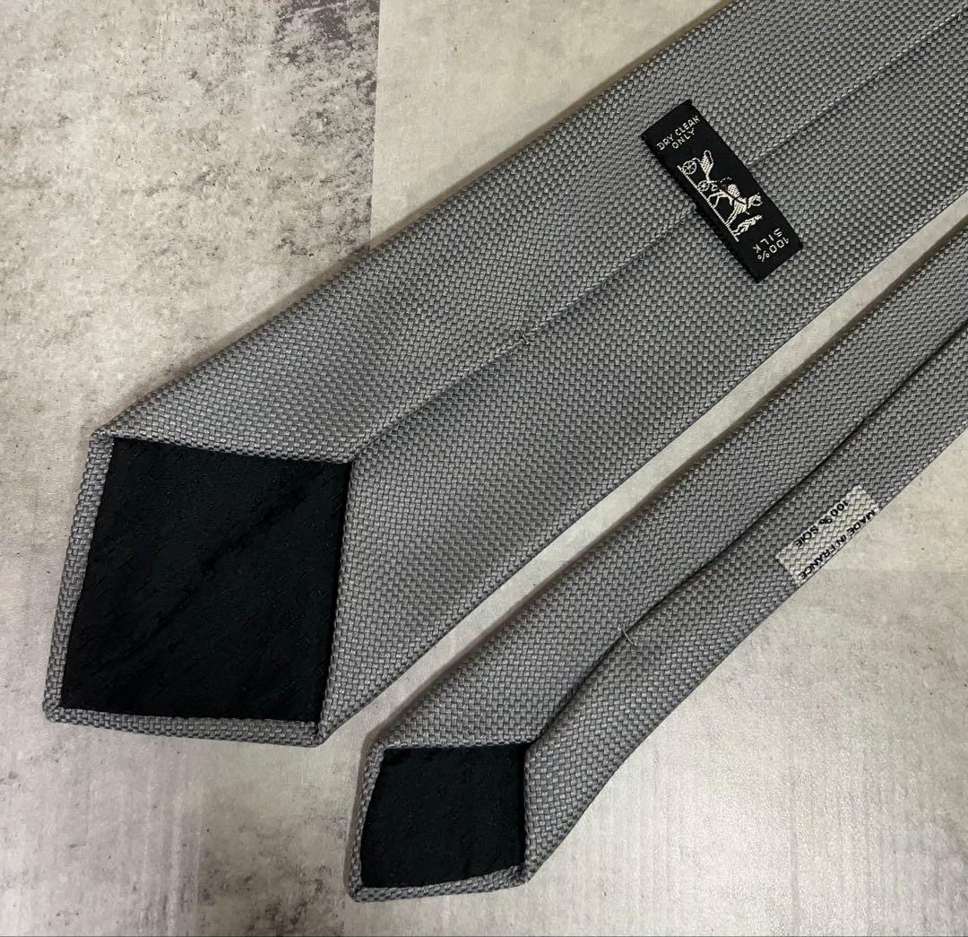 HERMES ネクタイ ハイブランド ソリッド グレー ジャガード 肉厚