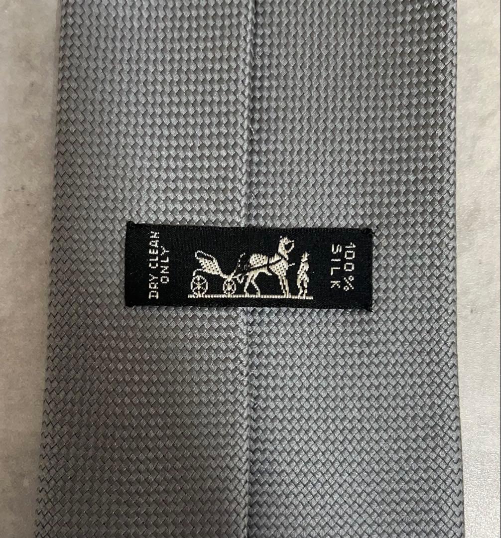 HERMES ネクタイ ハイブランド ソリッド グレー ジャガード 肉厚