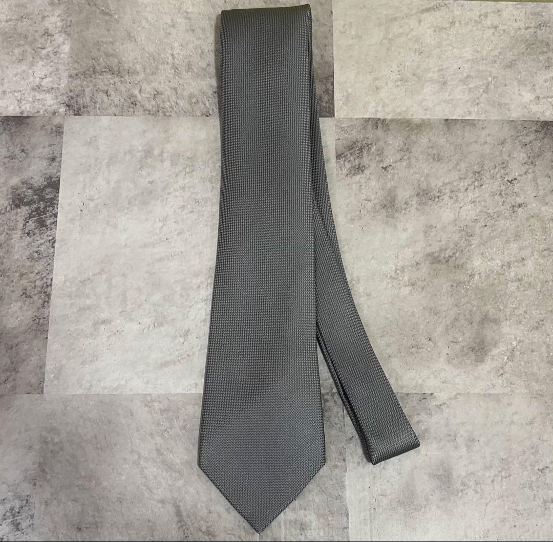 HERMES ネクタイ ハイブランド ソリッド グレー ジャガード 肉厚