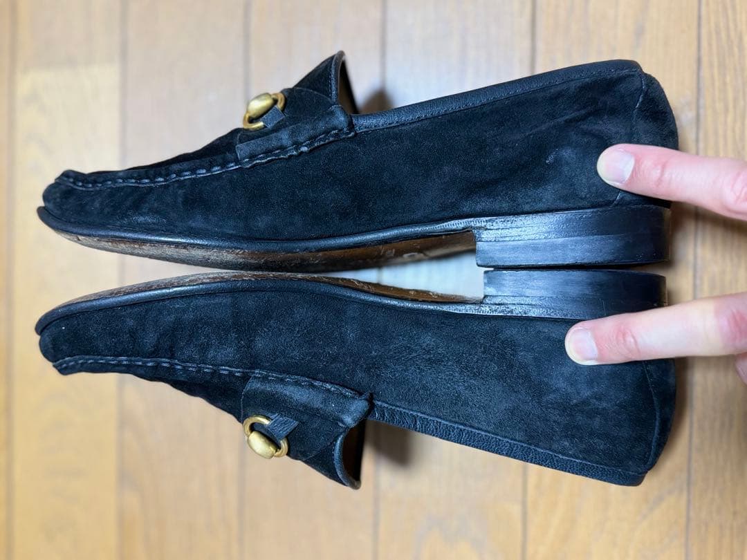 GUCCI ブラックスエード ホースビット ローファー 43E
