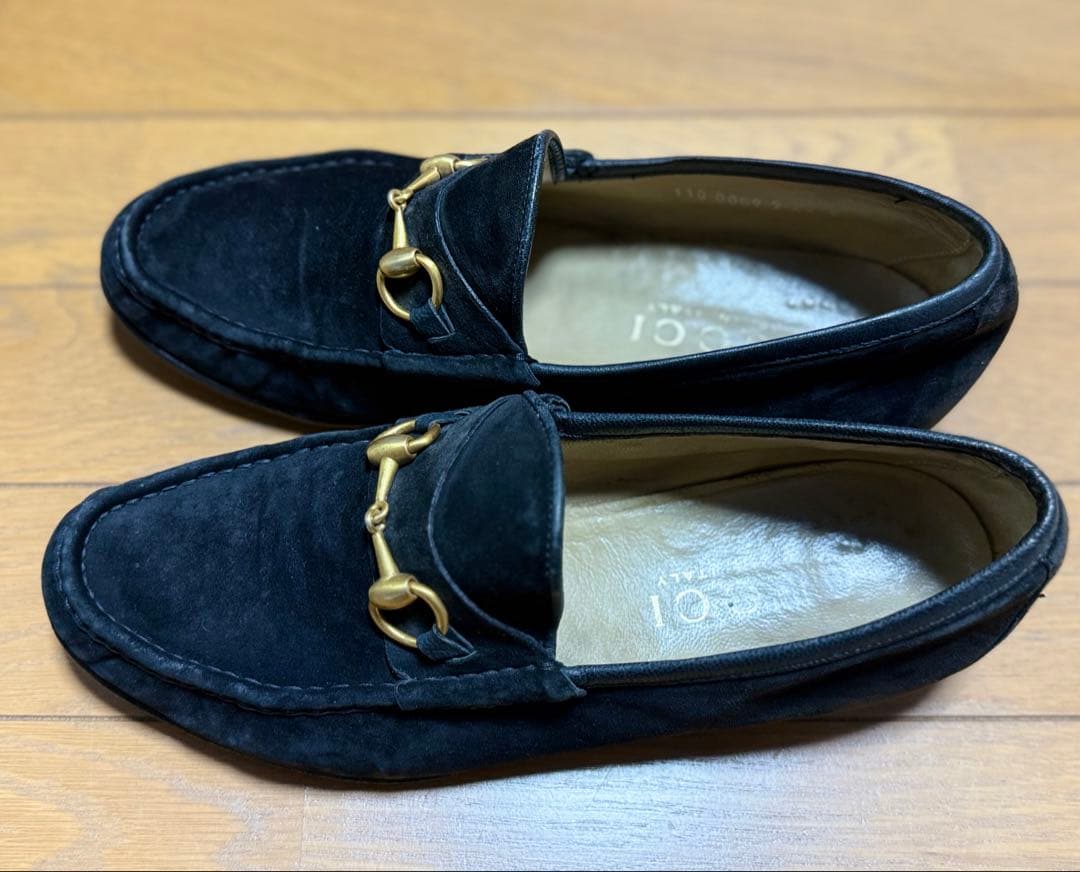 GUCCI ブラックスエード ホースビット ローファー 43E