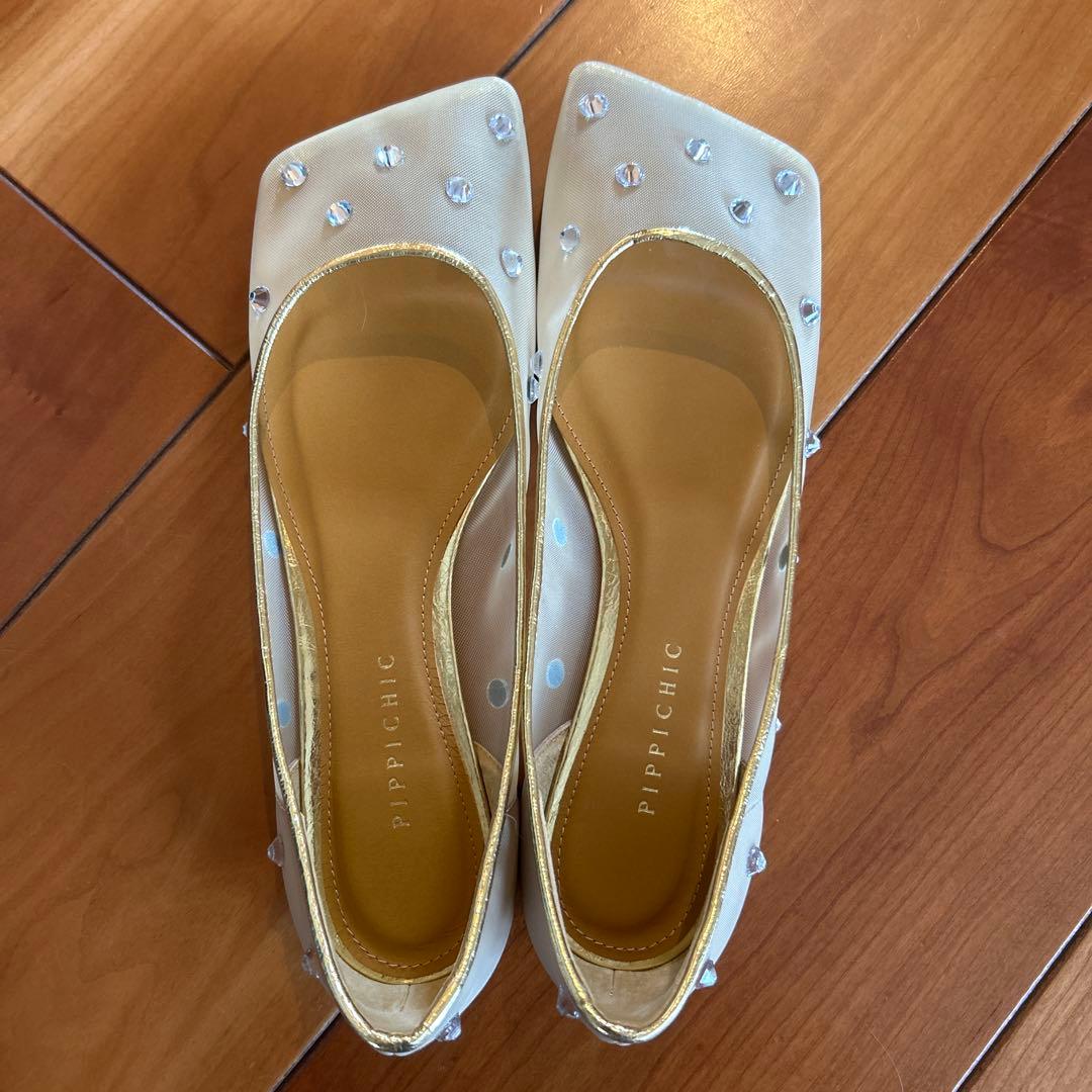 PIPPI CHIC ビジュー　スクエア　フラットシューズ 37.5