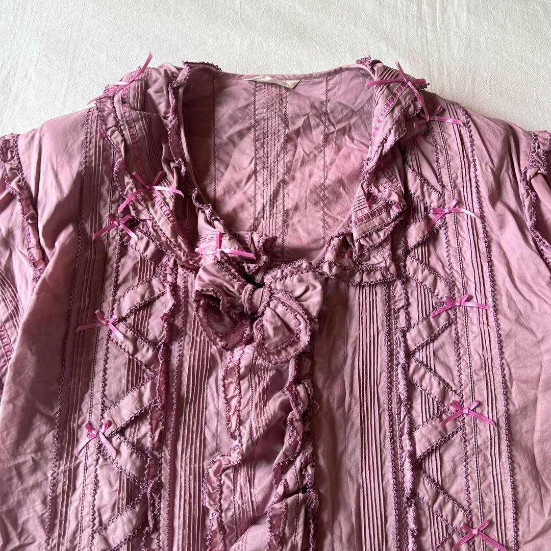 【高級】PINK HOUSE ピンクハウス カットソー 半袖 フリル パープル