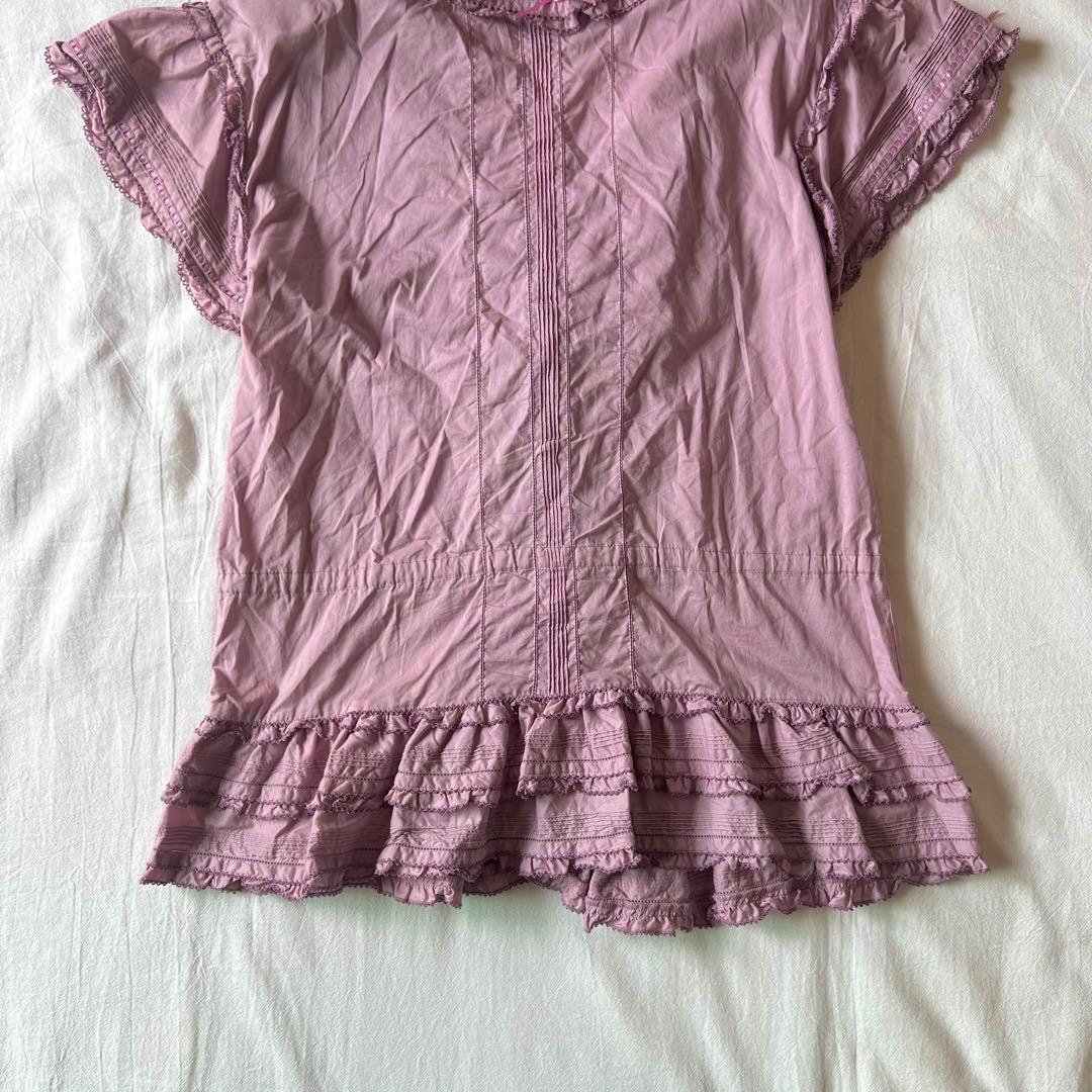 【高級】PINK HOUSE ピンクハウス カットソー 半袖 フリル パープル