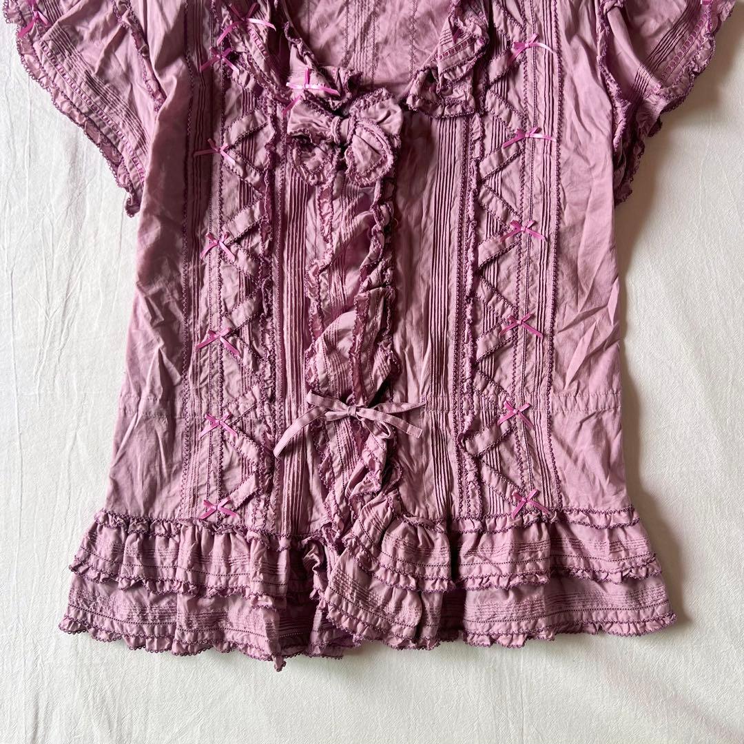 【高級】PINK HOUSE ピンクハウス カットソー 半袖 フリル パープル
