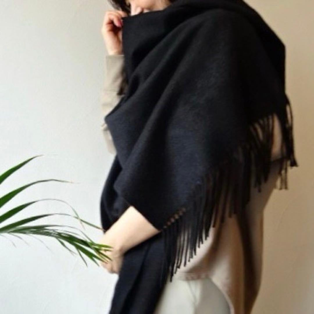 極上カシミヤ100%☆大判 ストール☆ ブラック×杢ブラウン