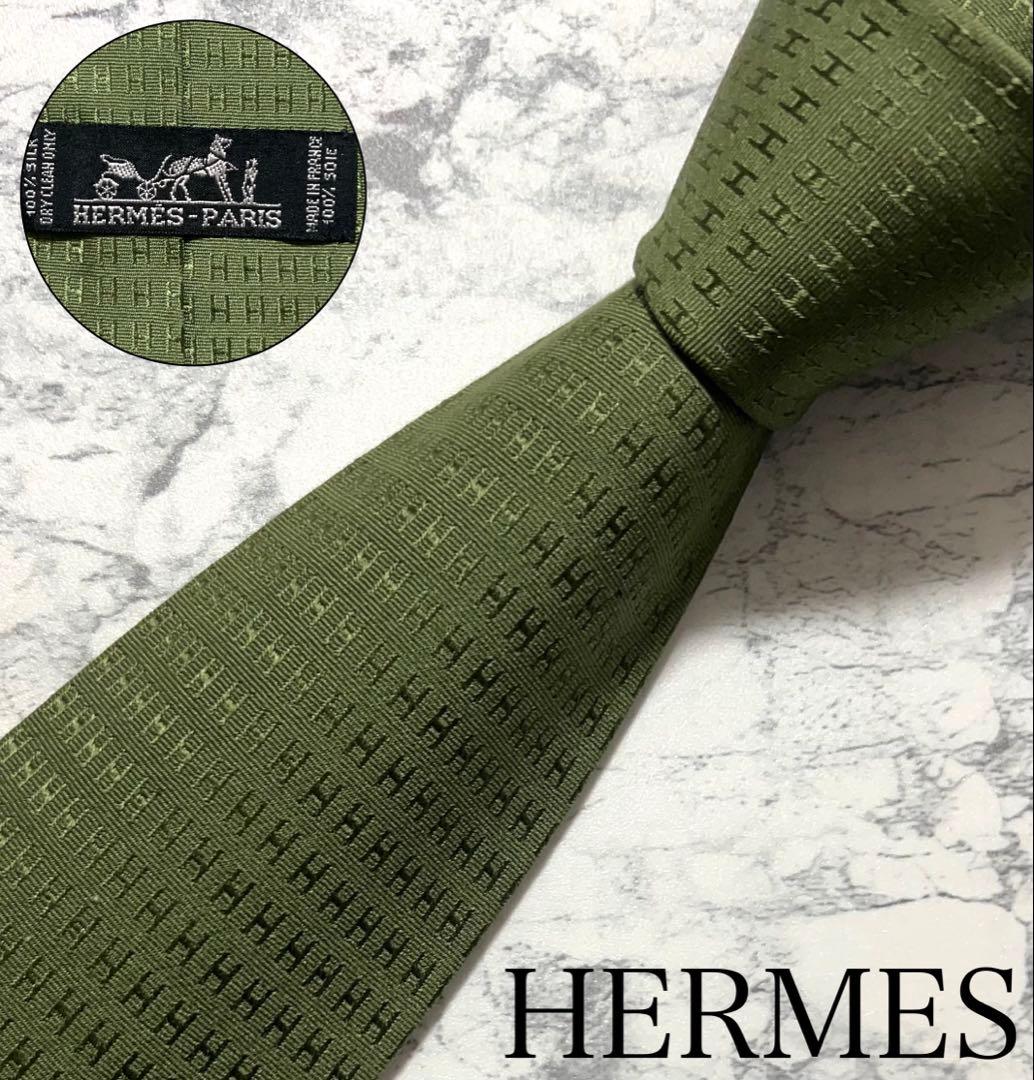 HERMES ネクタイ ハイブランド ファソネ カーキ