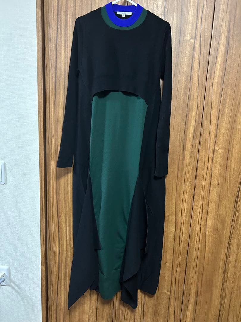 美品★ レイヤードミックスデザインニットワンピース