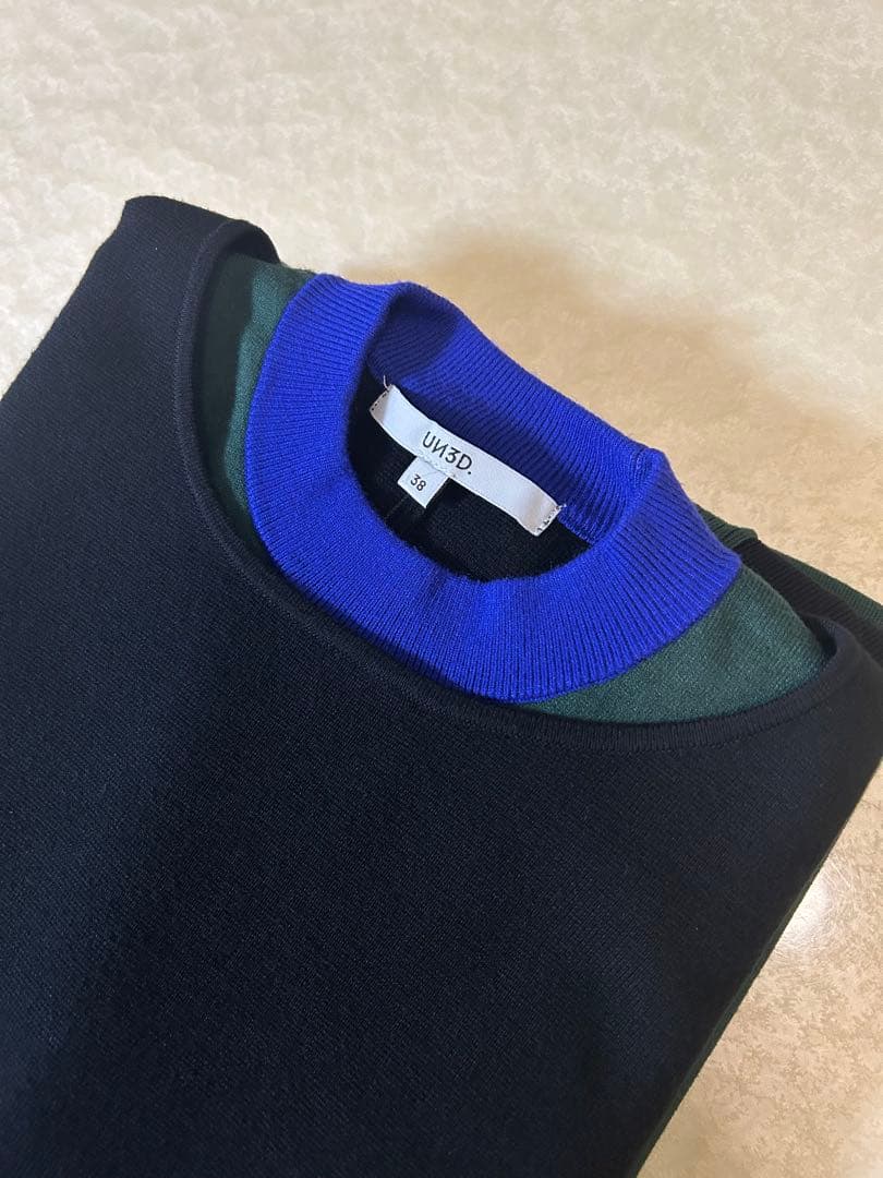 美品★ レイヤードミックスデザインニットワンピース