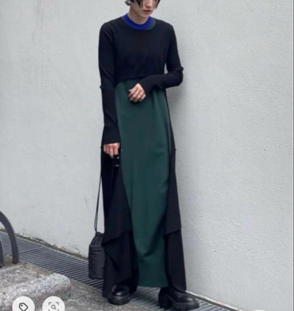 美品★ レイヤードミックスデザインニットワンピース