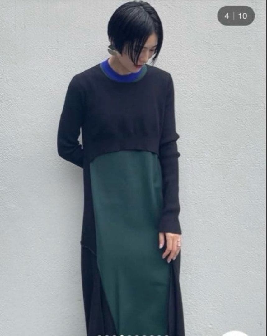 美品★ レイヤードミックスデザインニットワンピース